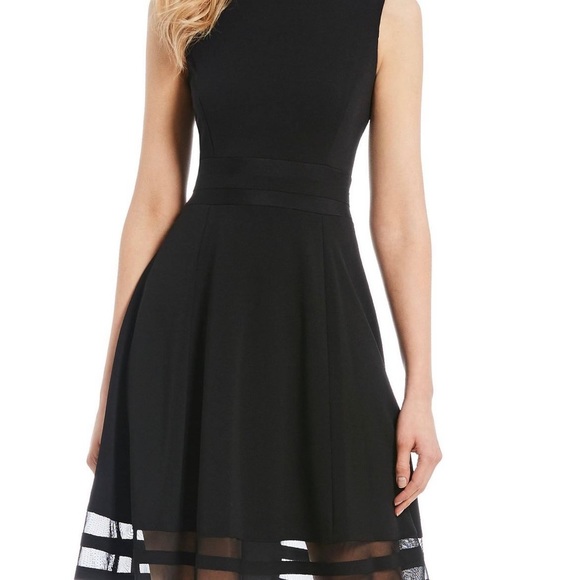 Calvin Klein Dresses | Calvin Klein Mesh Hem Fit and Flare Dress | Color: Black - Picture 2 of 5